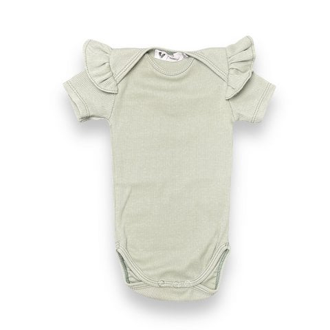 Rompertje Korte Mouw Ruffle Rib Jersey Dusty Green